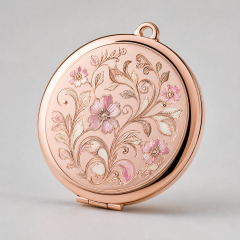 Custom Rose Gold Metal Makeup Mirror with Laser Engraving & Enamel Inlay