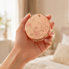 Custom Rose Gold Metal Makeup Mirror with Laser Engraving & Enamel Inlay