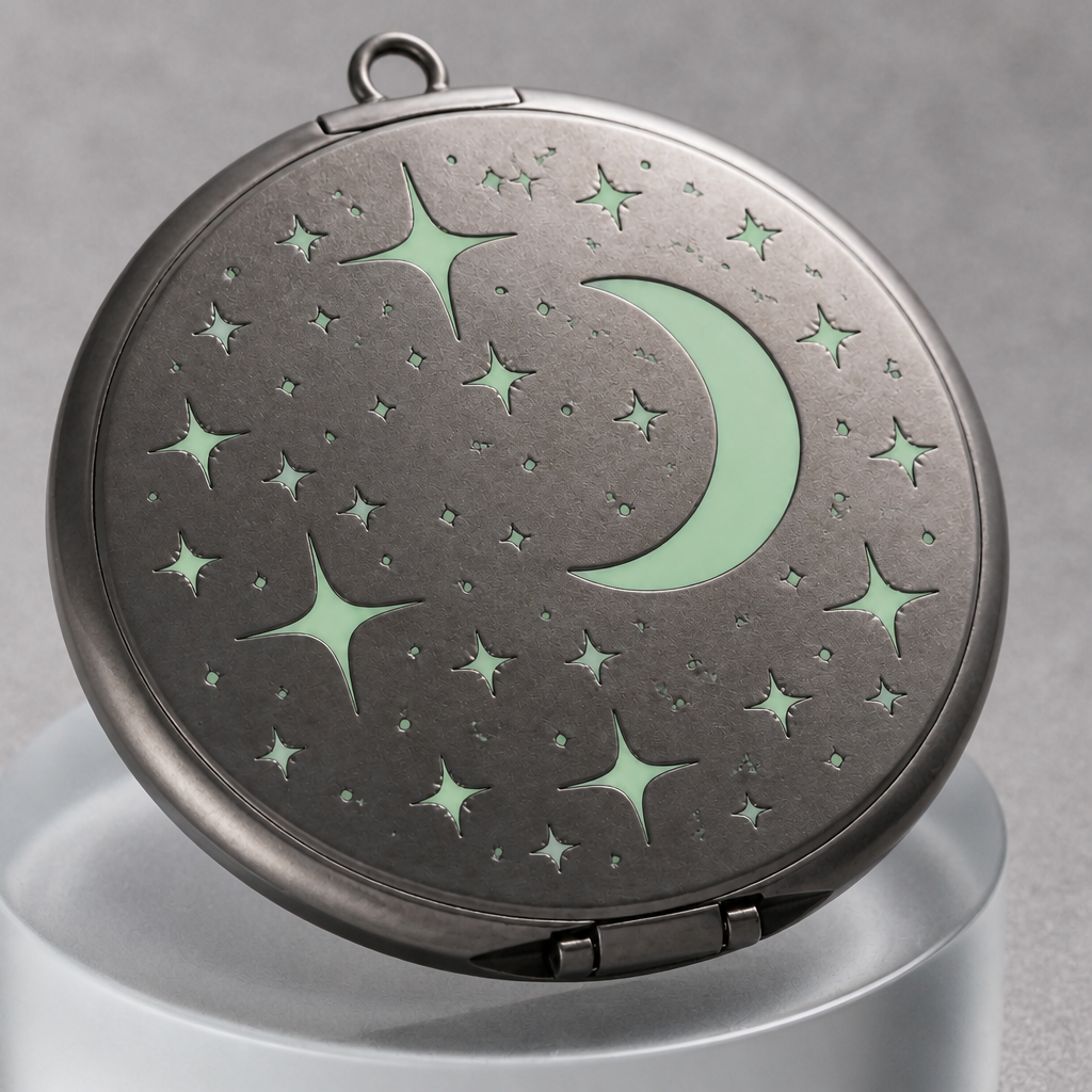 Custom Glow-in-the-Dark Enamel Metal Makeup Mirror with Laser Engraving