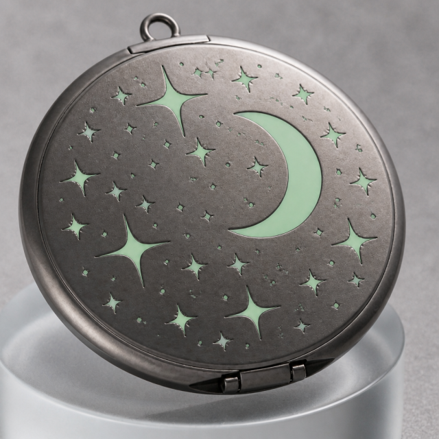 Custom Glow-in-the-Dark Enamel Metal Makeup Mirror with Laser Engraving