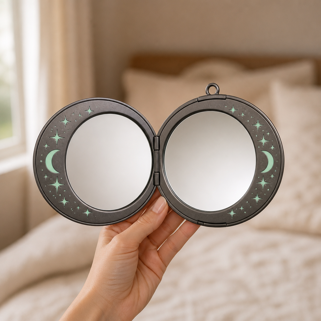 Custom Glow-in-the-Dark Enamel Metal Makeup Mirror with Laser Engraving