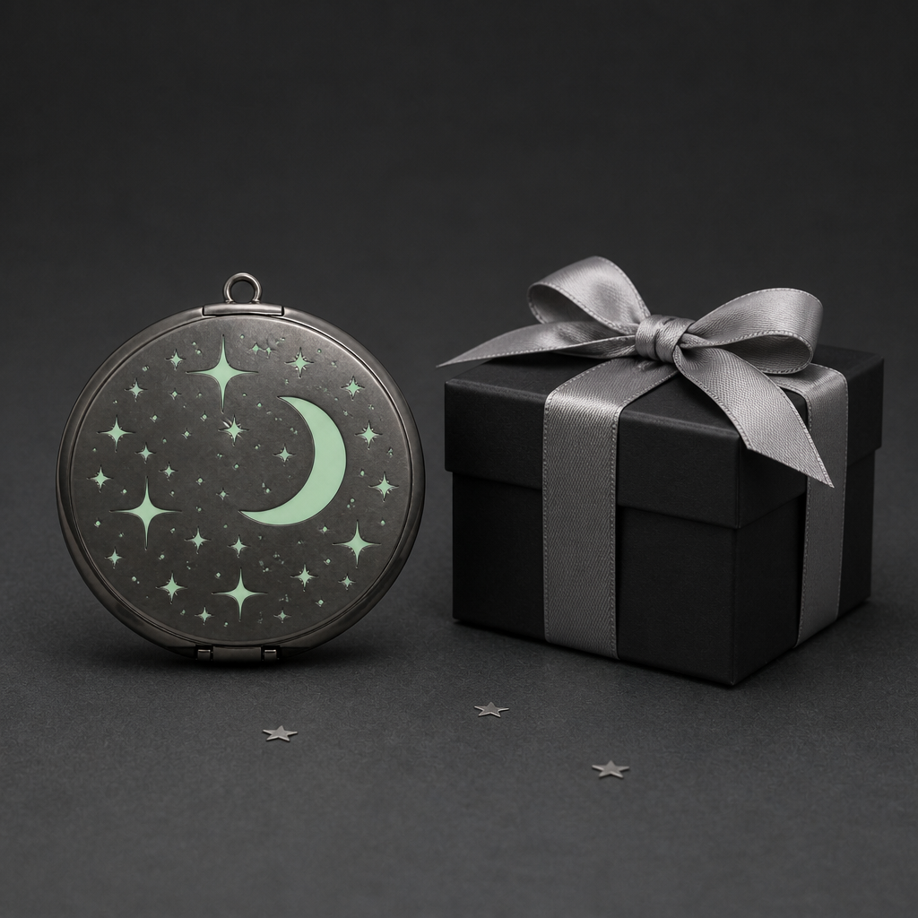 Custom Glow-in-the-Dark Enamel Metal Makeup Mirror with Laser Engraving