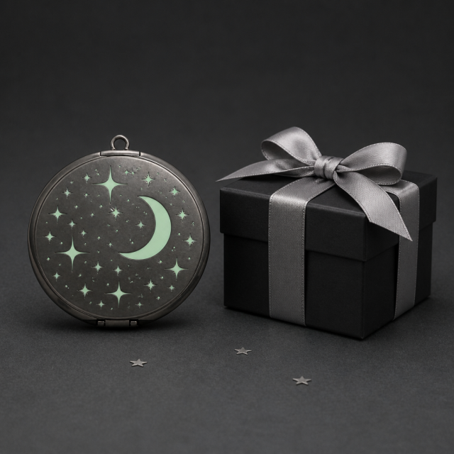 Custom Glow-in-the-Dark Enamel Metal Makeup Mirror with Laser Engraving