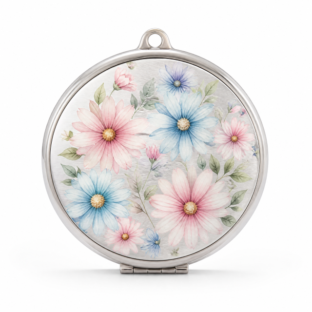 Custom Brushed Stainless Steel Makeup Mirror with UV Printed Watercolor Design
