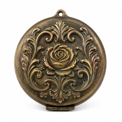 Custom Antique Bronze Makeup Mirror with Vintage Embossed Rose Design