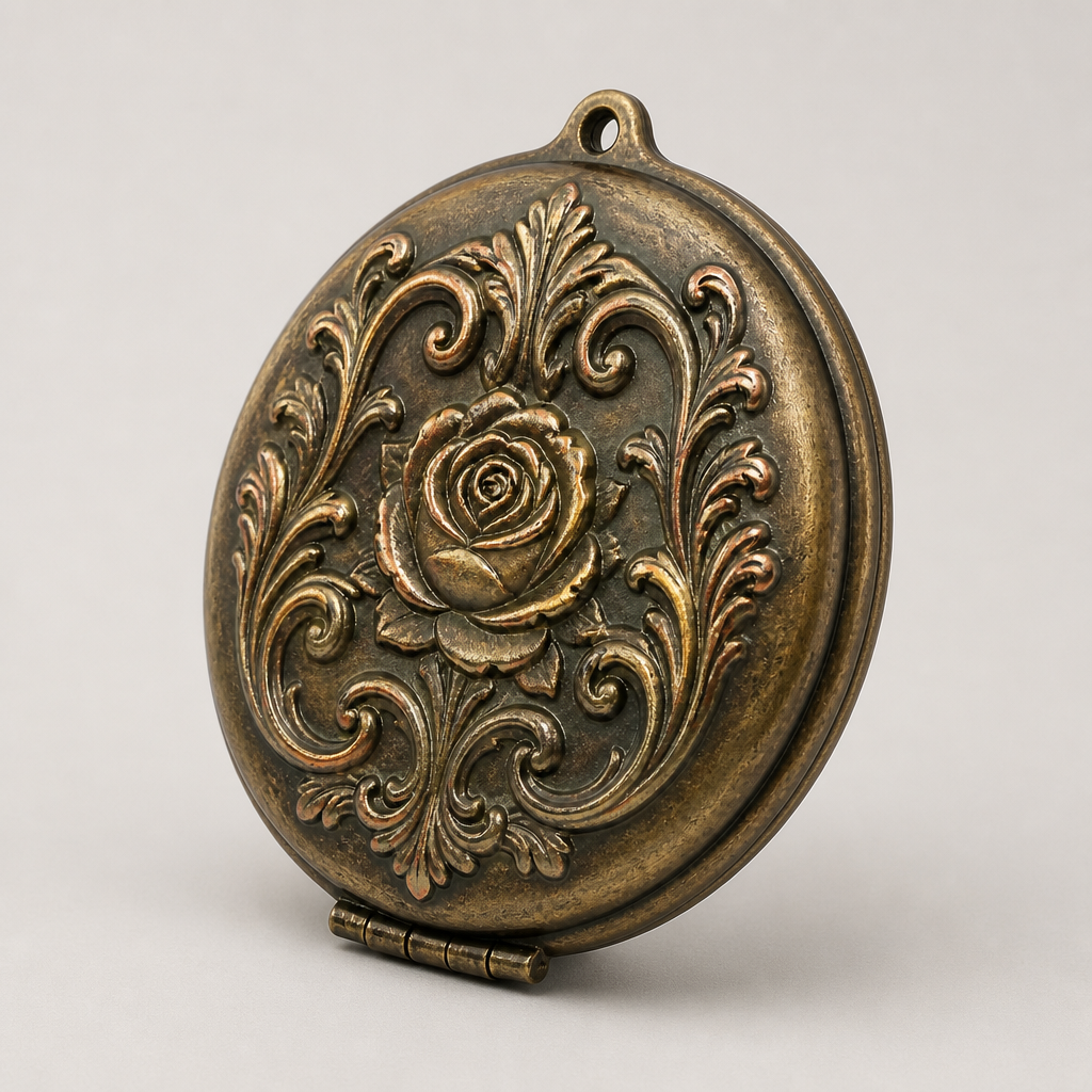 Custom Antique Bronze Makeup Mirror with Vintage Embossed Rose Design