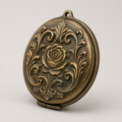 Custom Antique Bronze Makeup Mirror with Vintage Embossed Rose Design