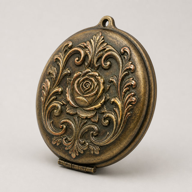 Custom Antique Bronze Makeup Mirror with Vintage Embossed Rose Design