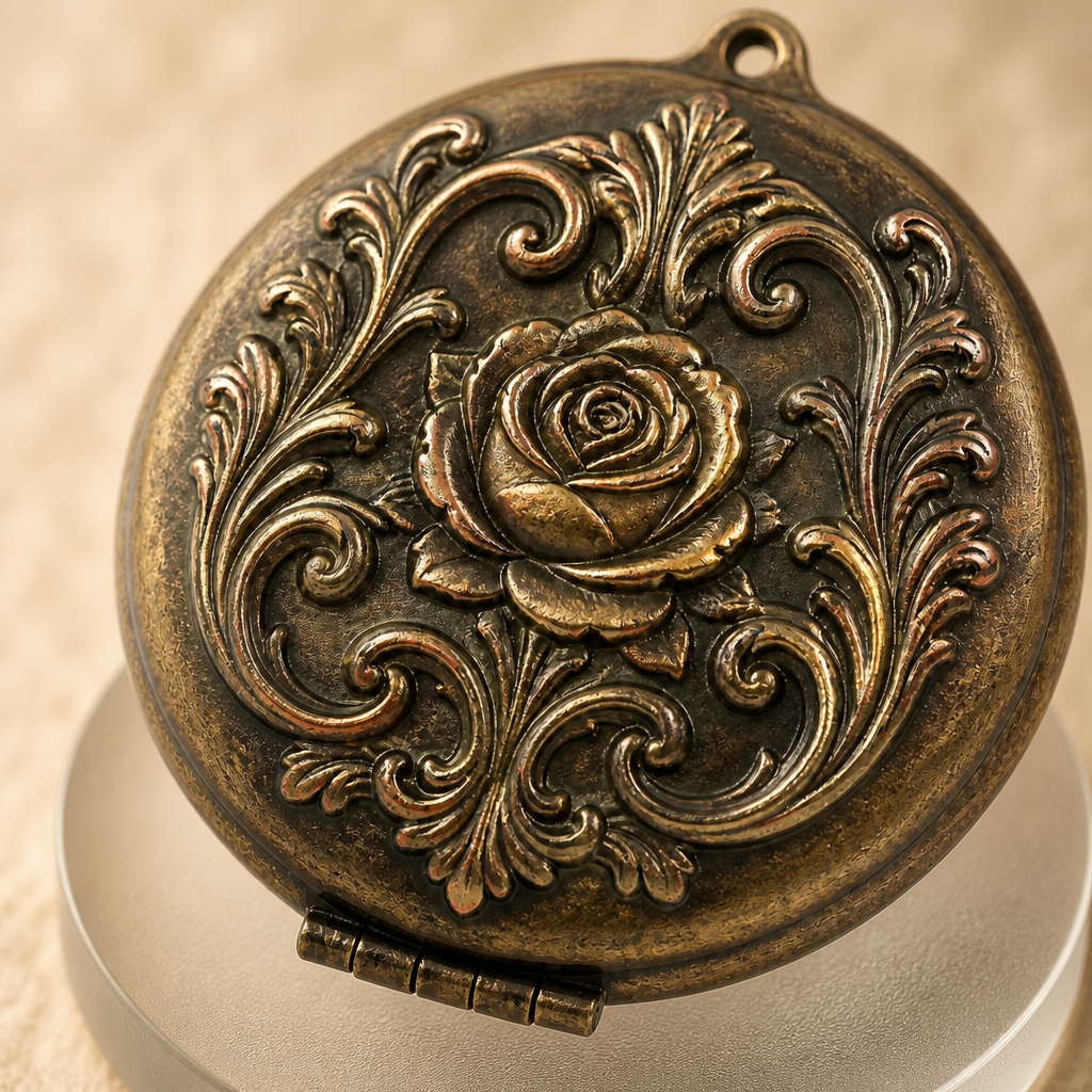 Custom Antique Bronze Makeup Mirror with Vintage Embossed Rose Design