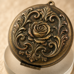 Custom Antique Bronze Makeup Mirror with Vintage Embossed Rose Design