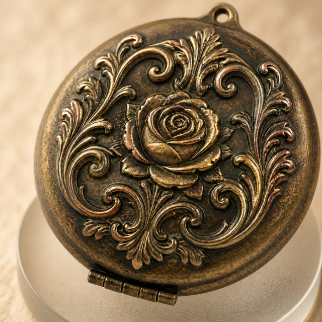 Custom Antique Bronze Makeup Mirror with Vintage Embossed Rose Design