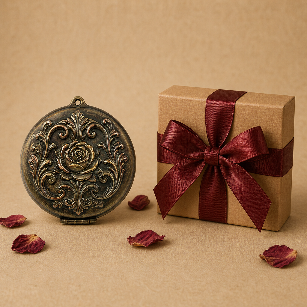 Custom Antique Bronze Makeup Mirror with Vintage Embossed Rose Design
