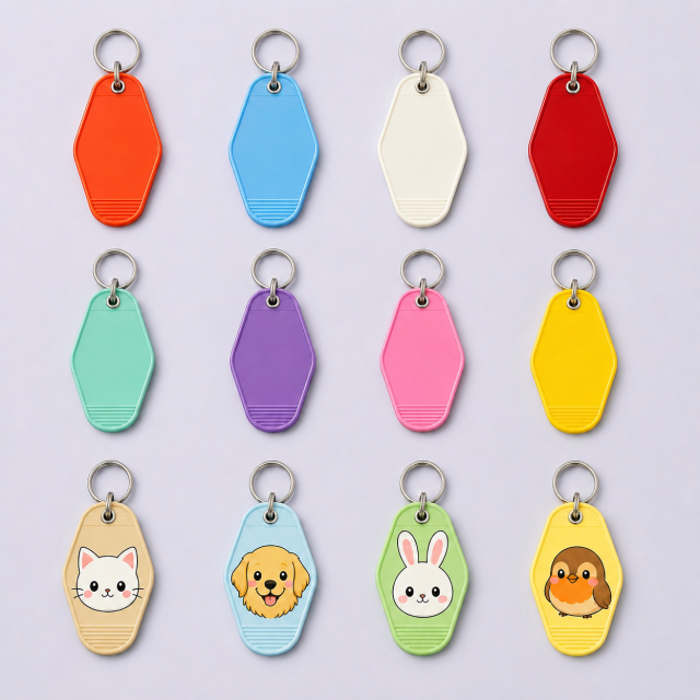 Blank Motel Keychain - Solid Color Acrylic Retro Key Tag - UV Print Ready - Custom Bulk Order - STANDARD GIFTS