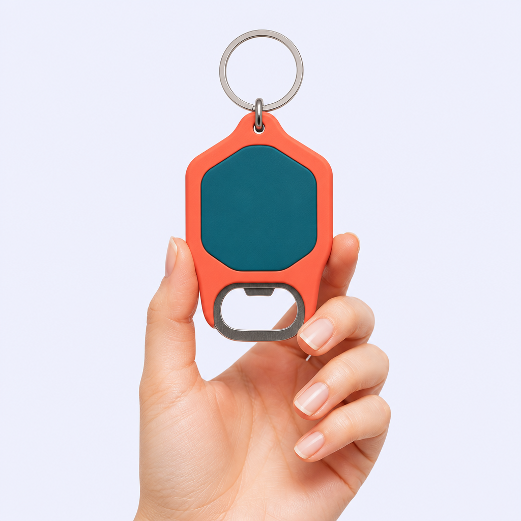 PVC Tool Keychain with Bottle Opener - Soft Touch EDC Key Ring, STANDARD GIFTS