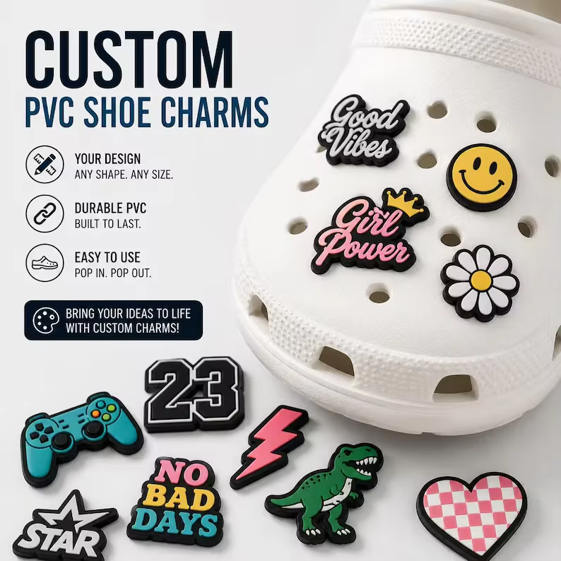 Custom PVC Shoe Charms Wholesale – Personalized Clog Decorations, Bulk Event Party Charms, Low MOQ OEM