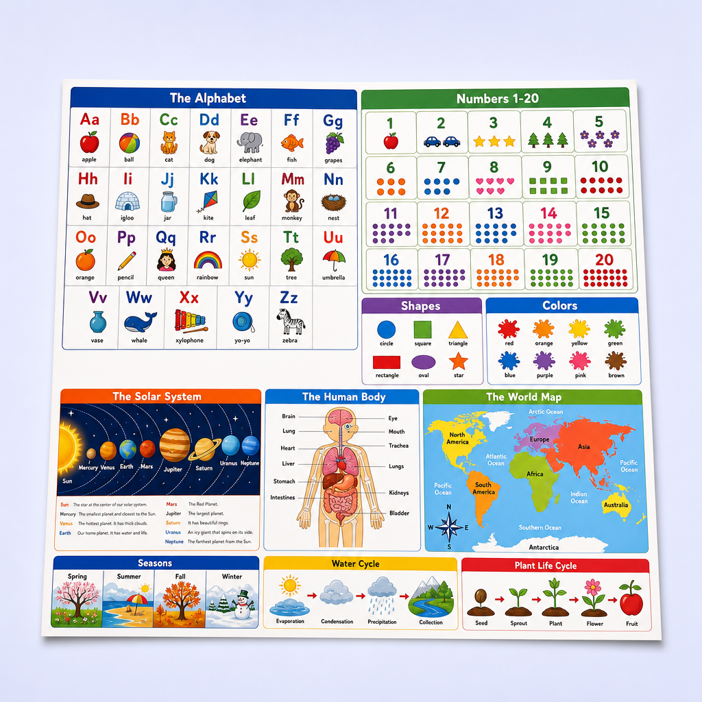 Educational Posters for Classroom - Kids Learning Chart Set - School Wall Posters for Students