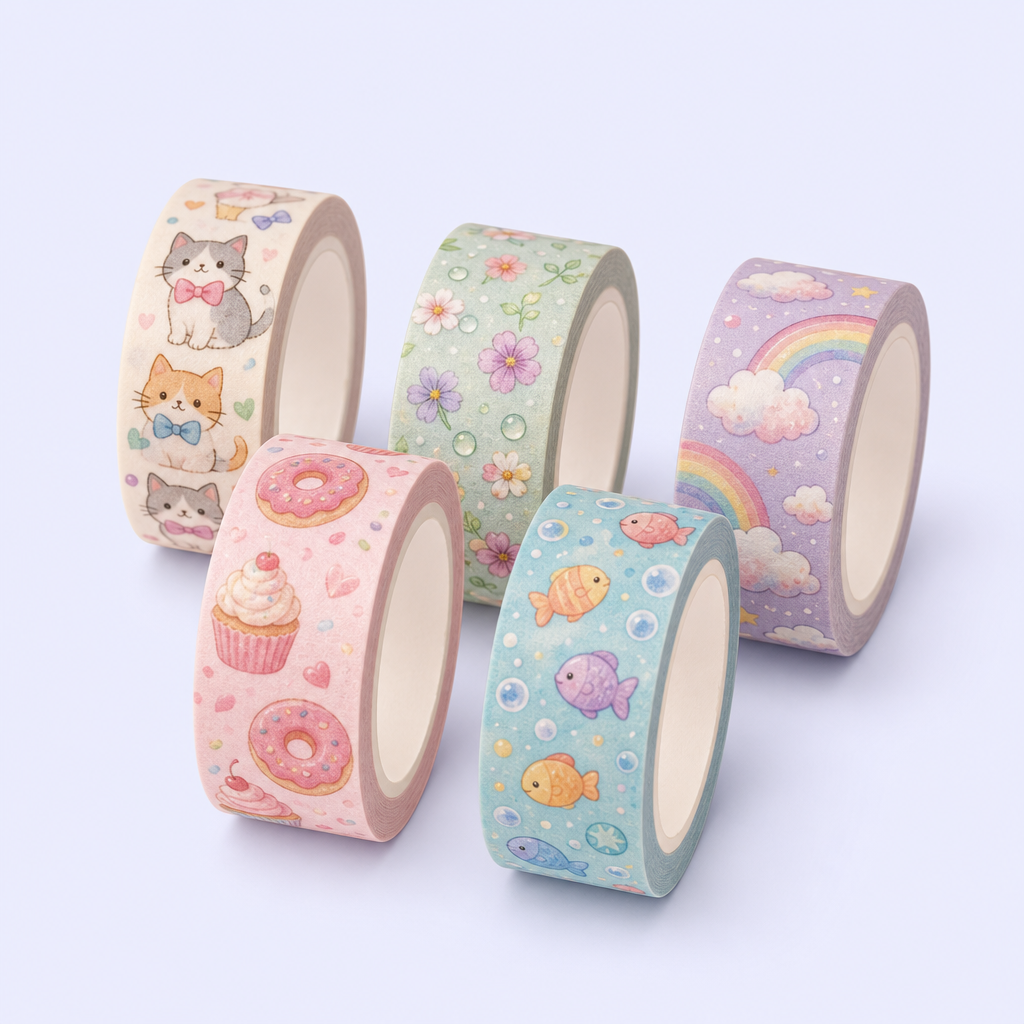 Cute Kawaii Washi Tape Set - Pastel Decorative Masking Tape for Journaling and Scrapbooking