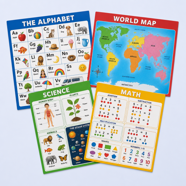Educational Posters for Classroom - Kids Learning Chart Set - School Wall Posters for Students
