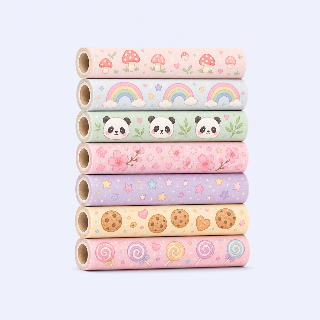 Cute Kawaii Washi Tape Set - Pastel Decorative Masking Tape for Journaling and Scrapbooking