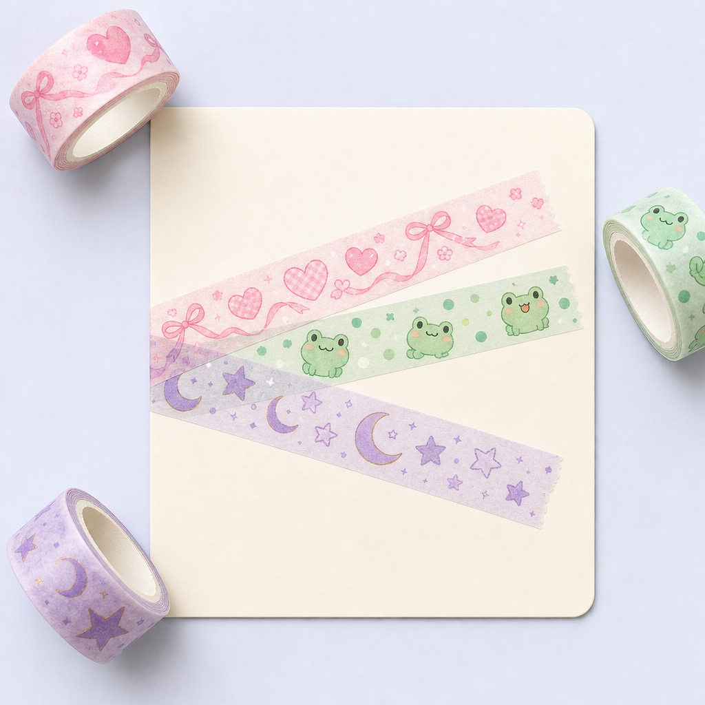 Cute Kawaii Washi Tape Set - Pastel Decorative Masking Tape for Journaling and Scrapbooking