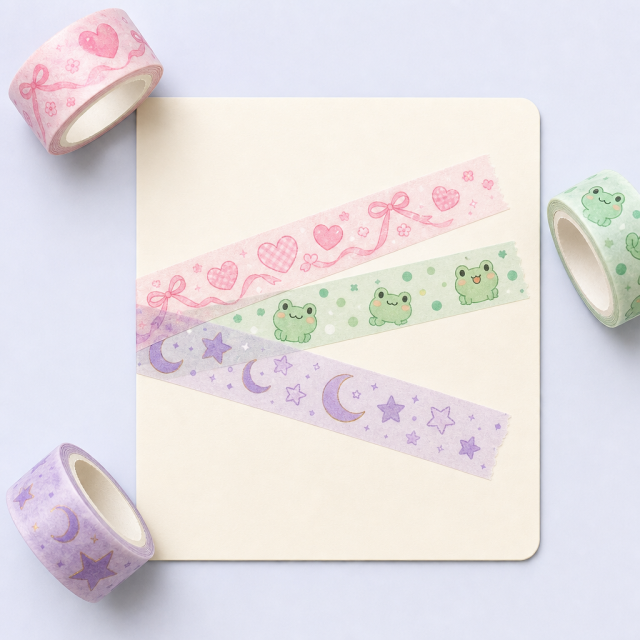 Cute Kawaii Washi Tape Set - Pastel Decorative Masking Tape for Journaling and Scrapbooking