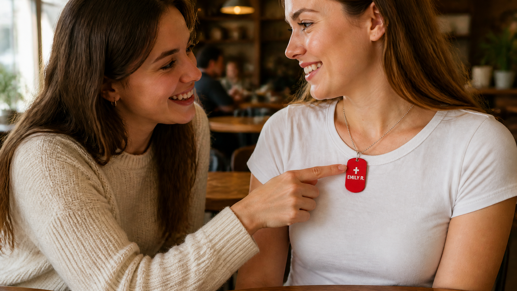 Friend notices the tag at cafe
