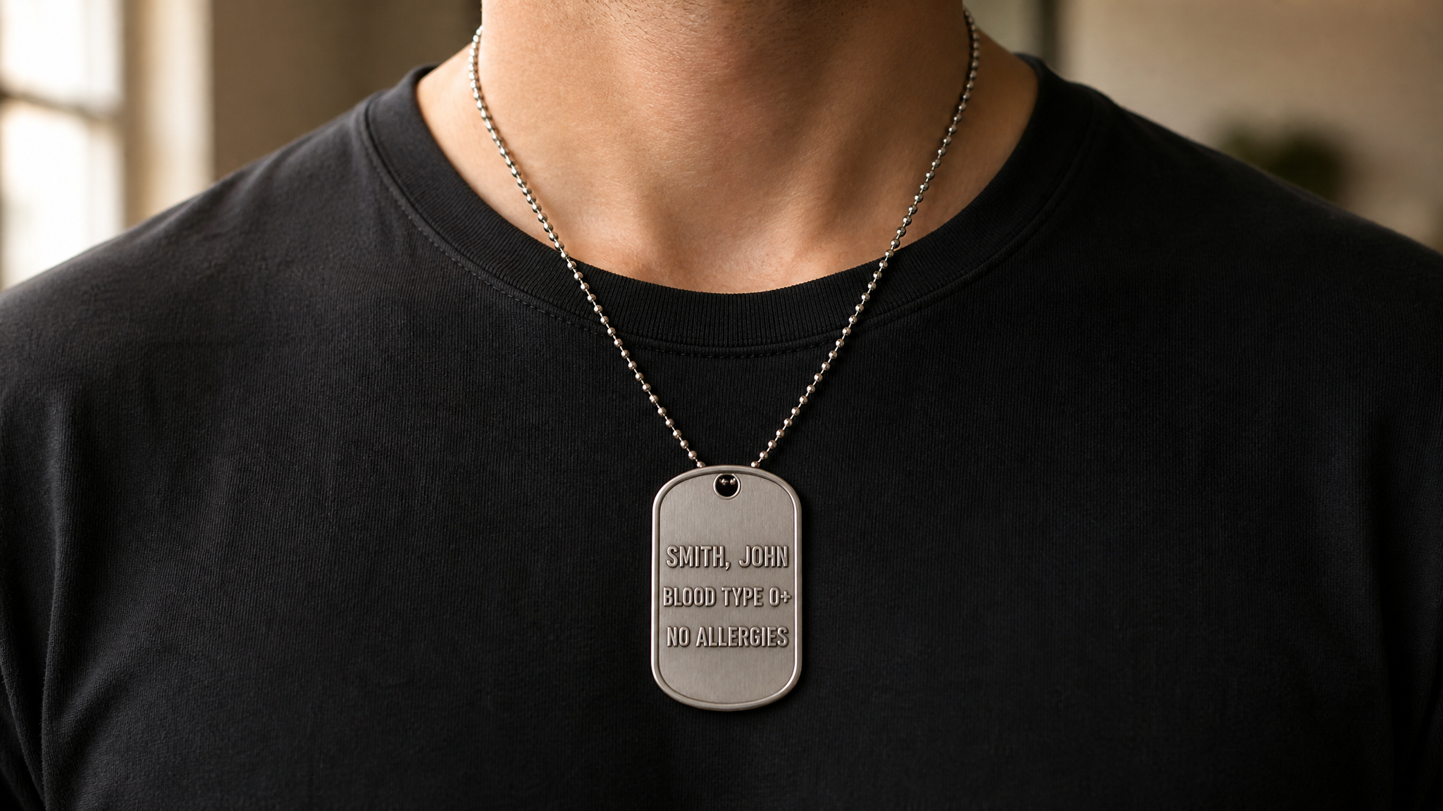 Military tag worn at neck