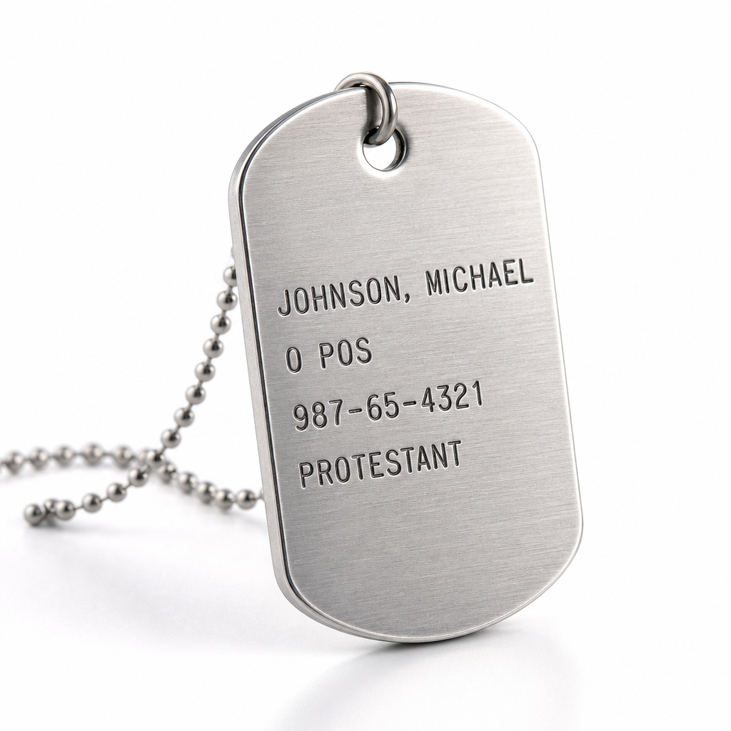 Custom military dog tag front view