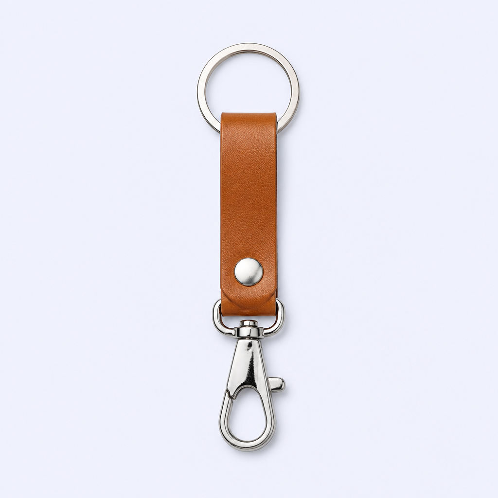 Custom Leather Strap Keychain with Metal Snap Clasp - Personalized Bulk Keychains for Business Gifts