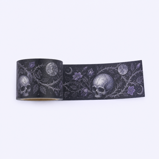 Dark Gothic Skull Washi Tape - Thorned Vine and Crescent Moon Series