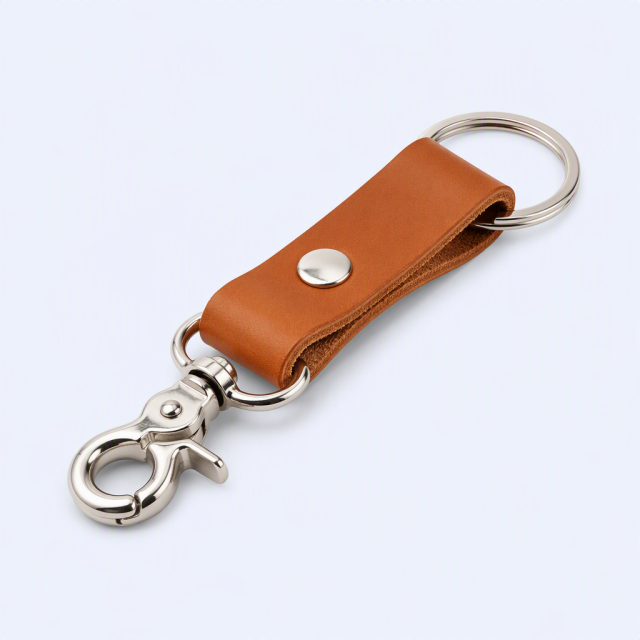 Custom Leather Strap Keychain with Metal Snap Clasp - Personalized Bulk Keychains for Business Gifts