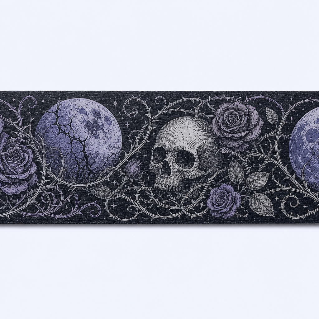 Dark Gothic Skull Washi Tape - Thorned Vine and Crescent Moon Series