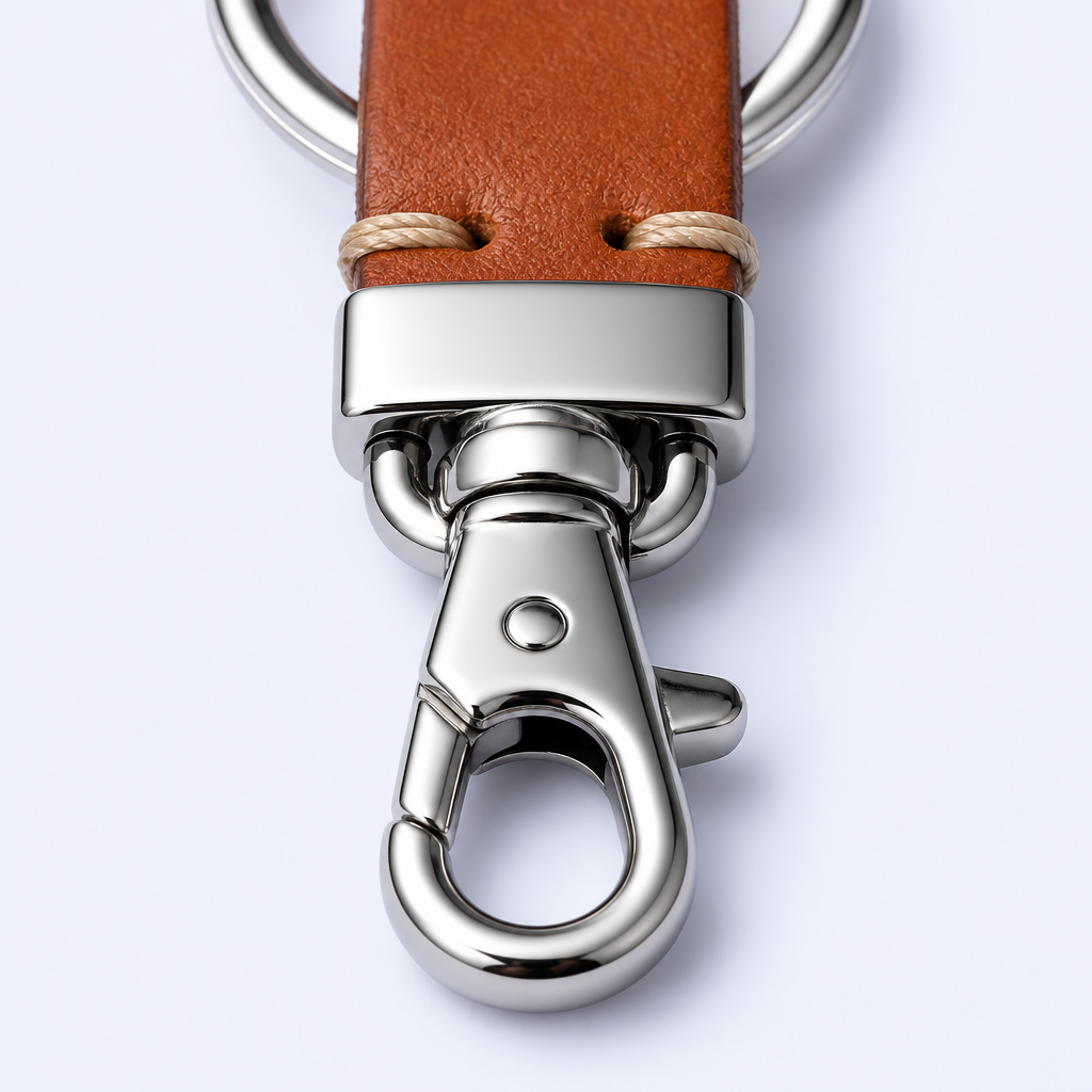 Custom Leather Strap Keychain with Metal Snap Clasp - Personalized Bulk Keychains for Business Gifts