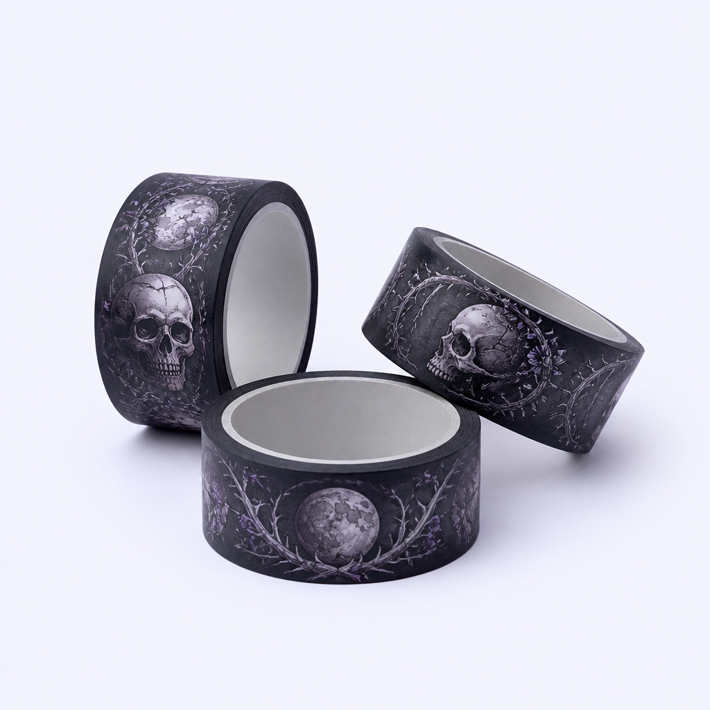 Dark Gothic Skull Washi Tape - Thorned Vine and Crescent Moon Series