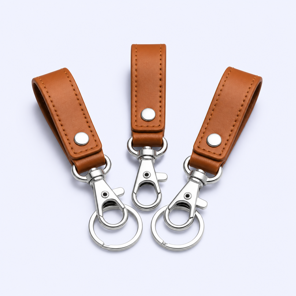 Custom Leather Strap Keychain with Metal Snap Clasp - Personalized Bulk Keychains for Business Gifts