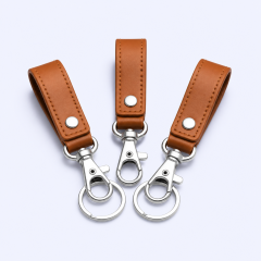 Custom Leather Strap Keychain with Metal Snap Clasp - Personalized Bulk Keychains for Business Gifts