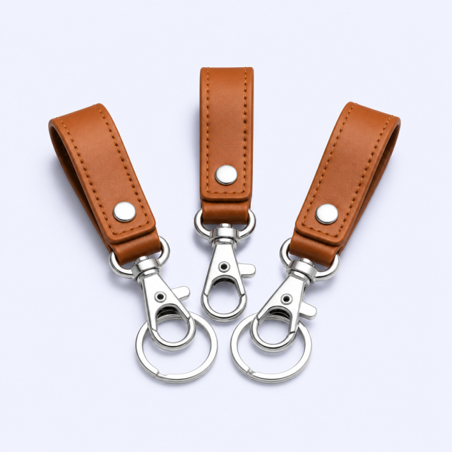Custom Leather Strap Keychain with Metal Snap Clasp - Personalized Bulk Keychains for Business Gifts