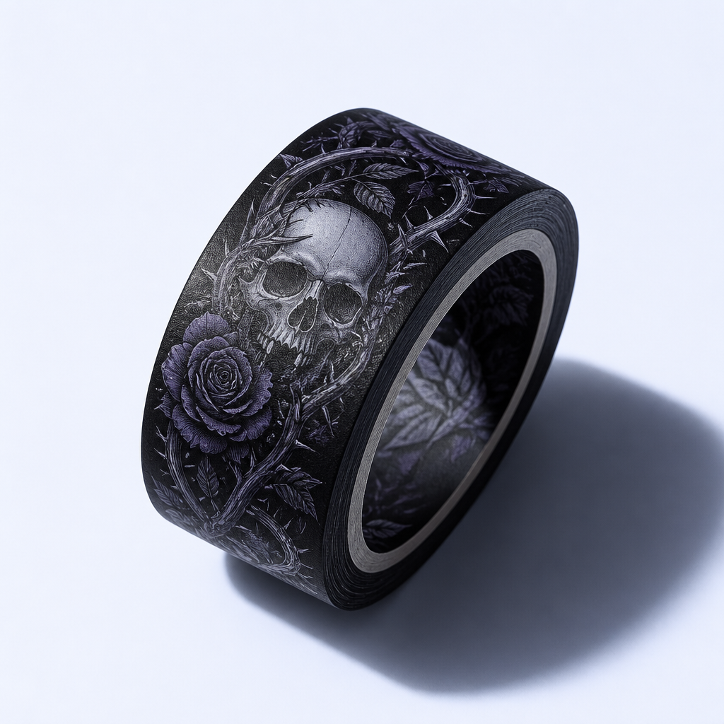Dark Gothic Skull Washi Tape - Thorned Vine and Crescent Moon Series