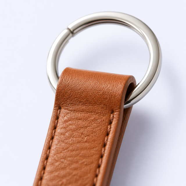 Custom Leather Strap Keychain with Metal Snap Clasp - Personalized Bulk Keychains for Business Gifts