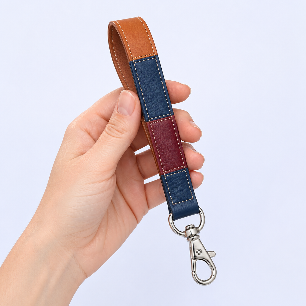 Custom Multicolor Patchwork Leather Wristlet Keychain - Personalized Bulk Gift