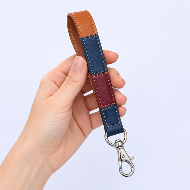 Custom Multicolor Patchwork Leather Wristlet Keychain - Personalized Bulk Gift