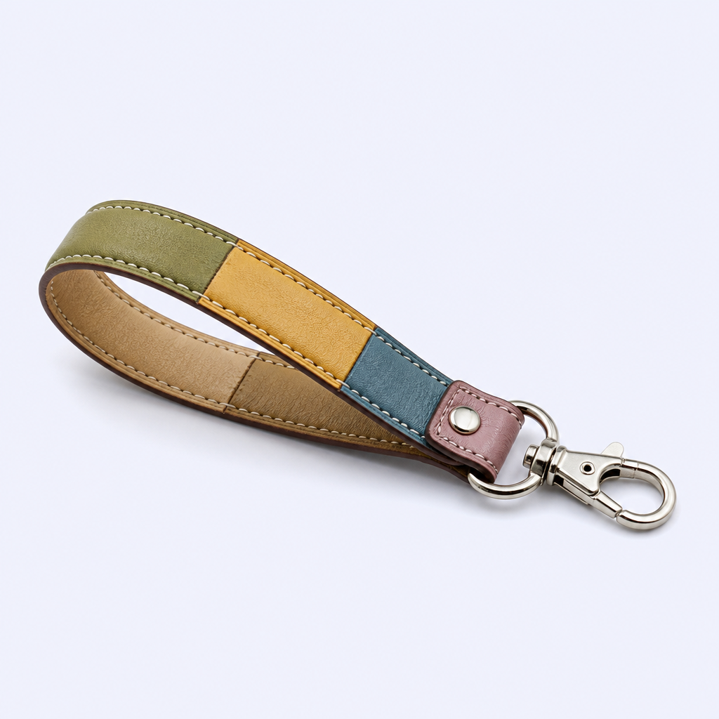 Custom Multicolor Patchwork Leather Wristlet Keychain - Personalized Bulk Gift