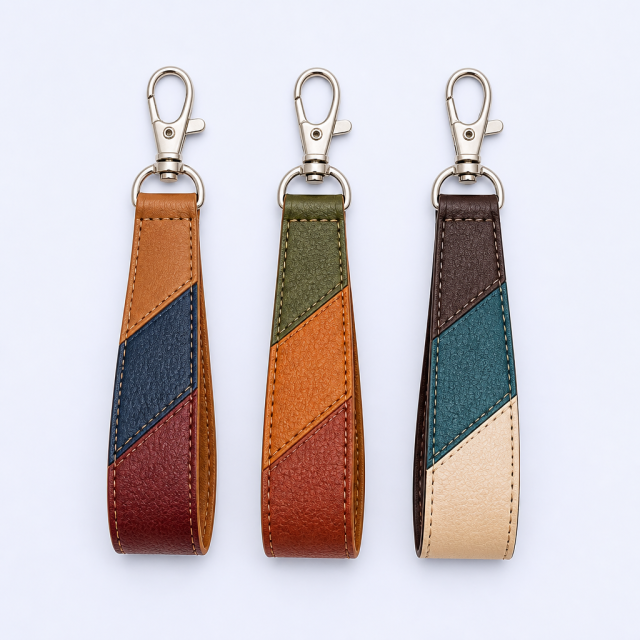 Custom Multicolor Patchwork Leather Wristlet Keychain - Personalized Bulk Gift