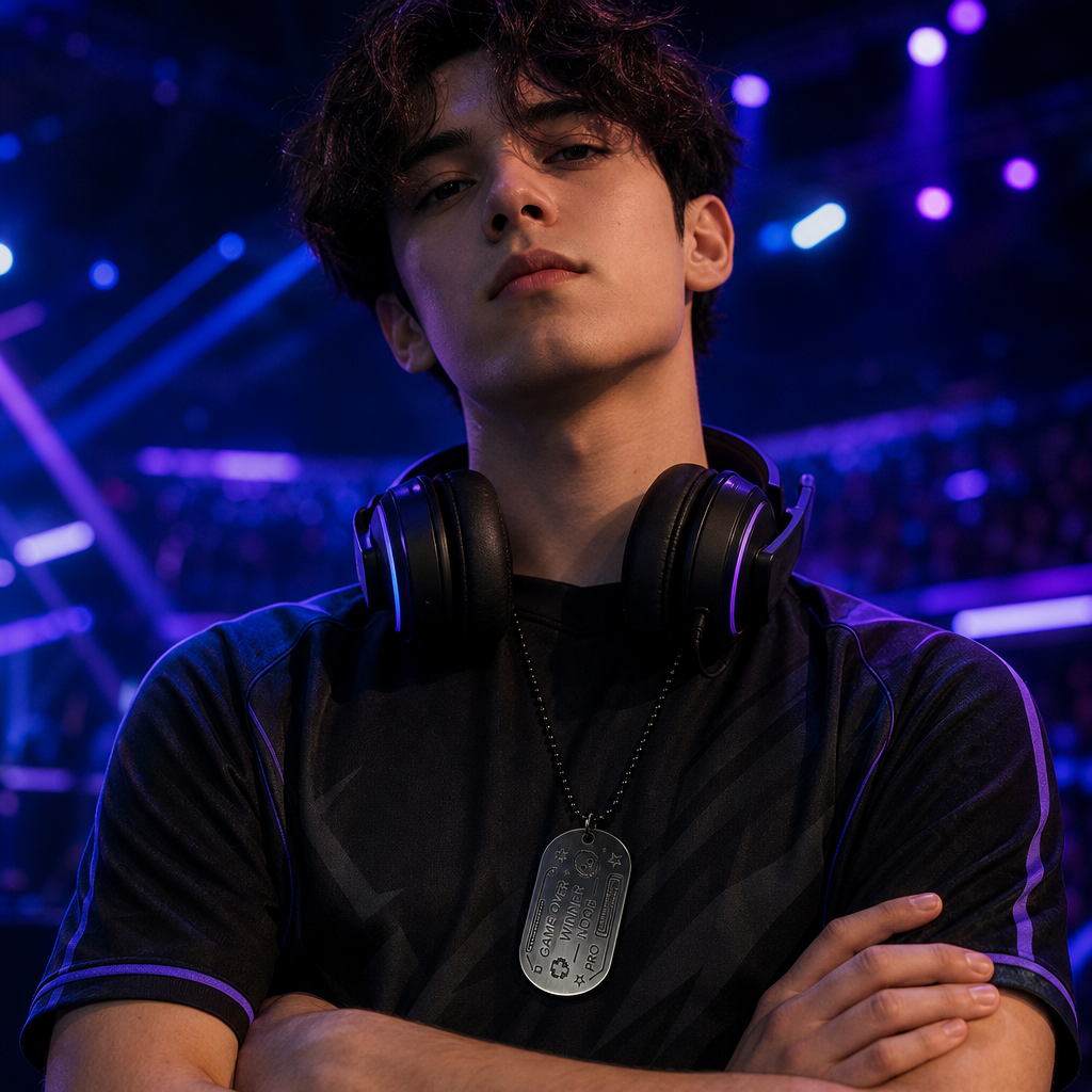 Gamer dog tag under stage lights