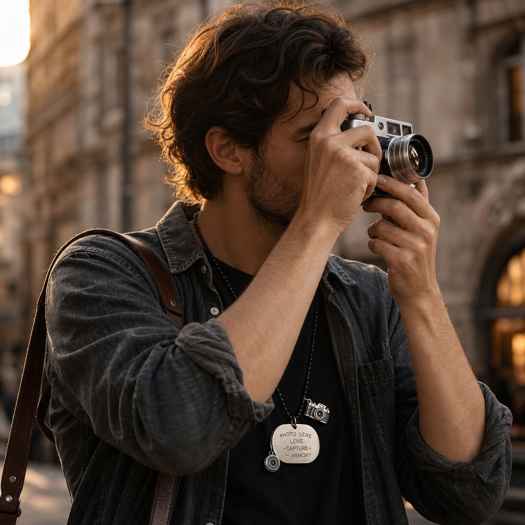 Camera dog tag worn while street shooting