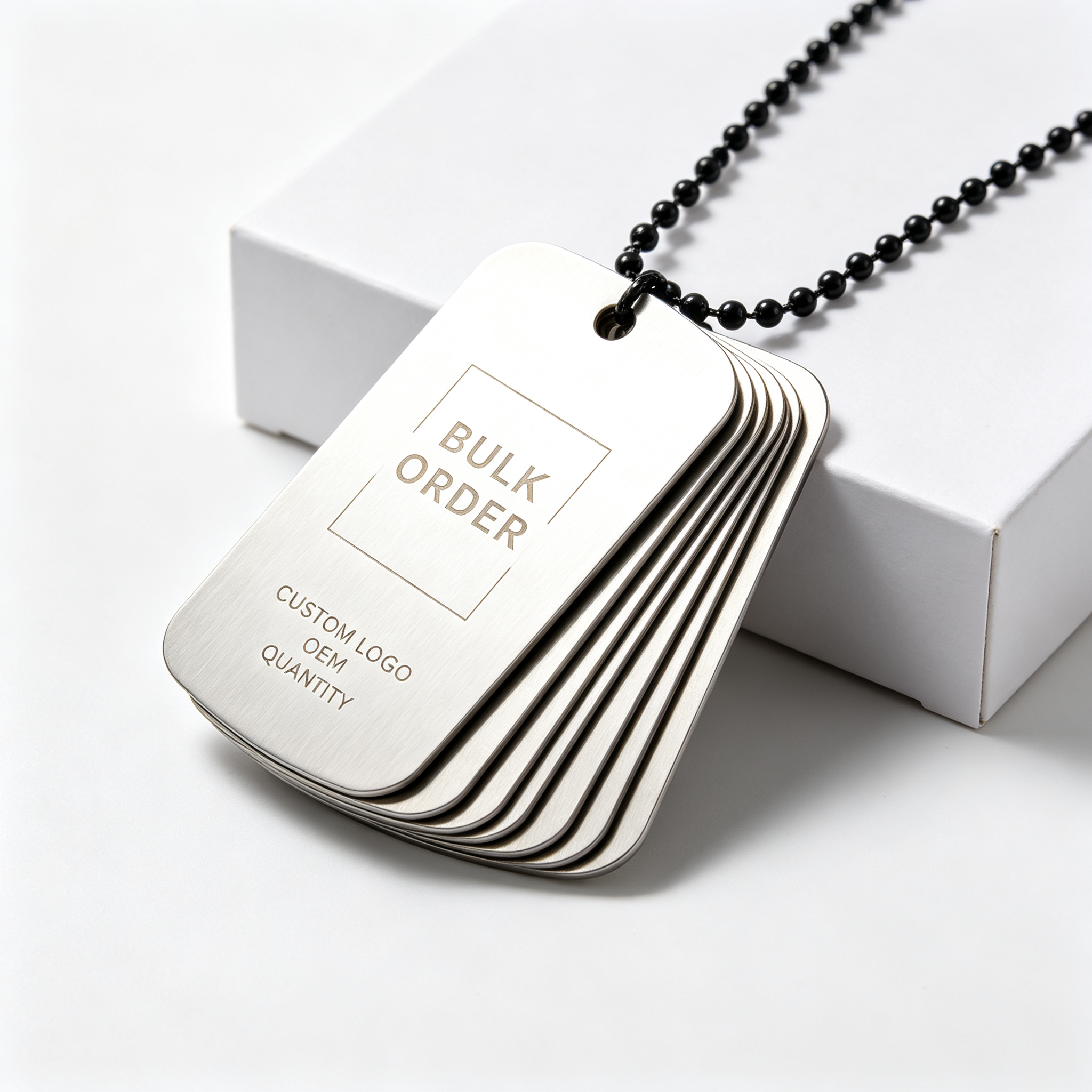 BULK ORDER custom logo dog tag with black ball chain and white box