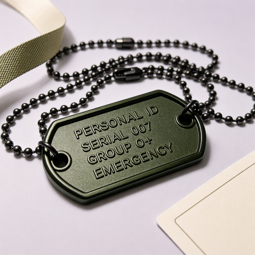 Olive drab military dog tag with rubber silencer