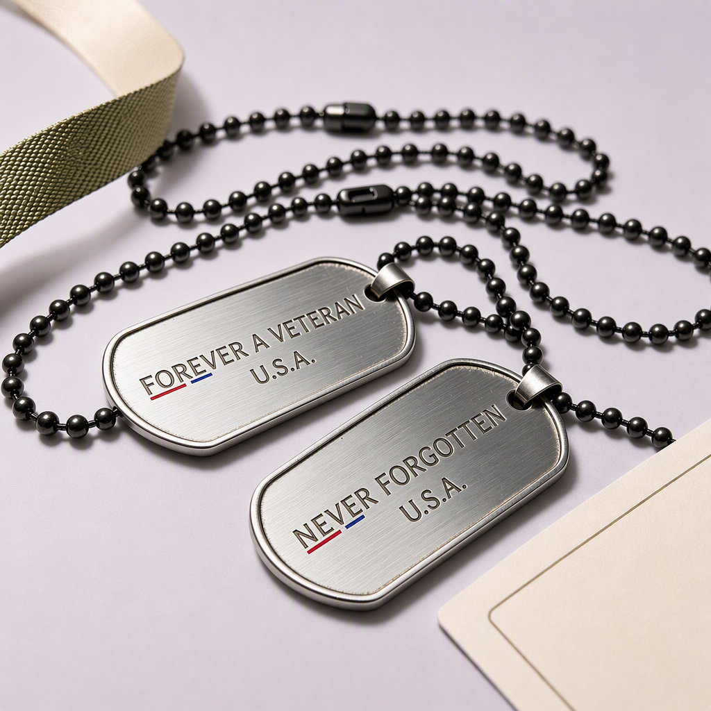 Brushed metal pair of military dog tags