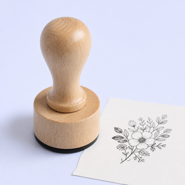 Custom Journal Rubber Stamp - Personalized Wooden Hand Stamp with Cute, Floral and Word Patterns - STANDARD GIFTS
