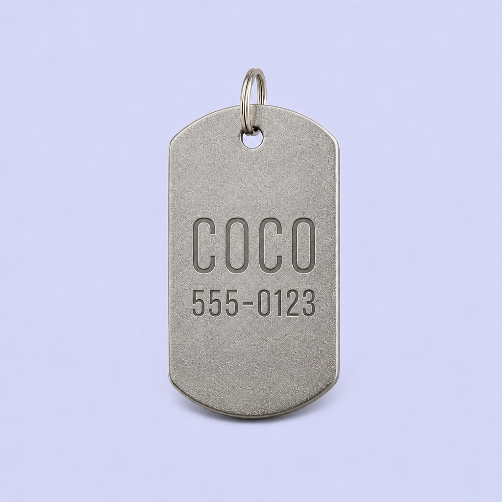 Custom Metal Pet ID Tag Rectangle - Engraved Name & QR Dog Tag